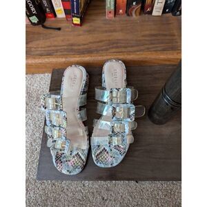 Cecelia New York Lincoln Slide Sandal Rainbow Slip On Clear Transparent Mule 7.5